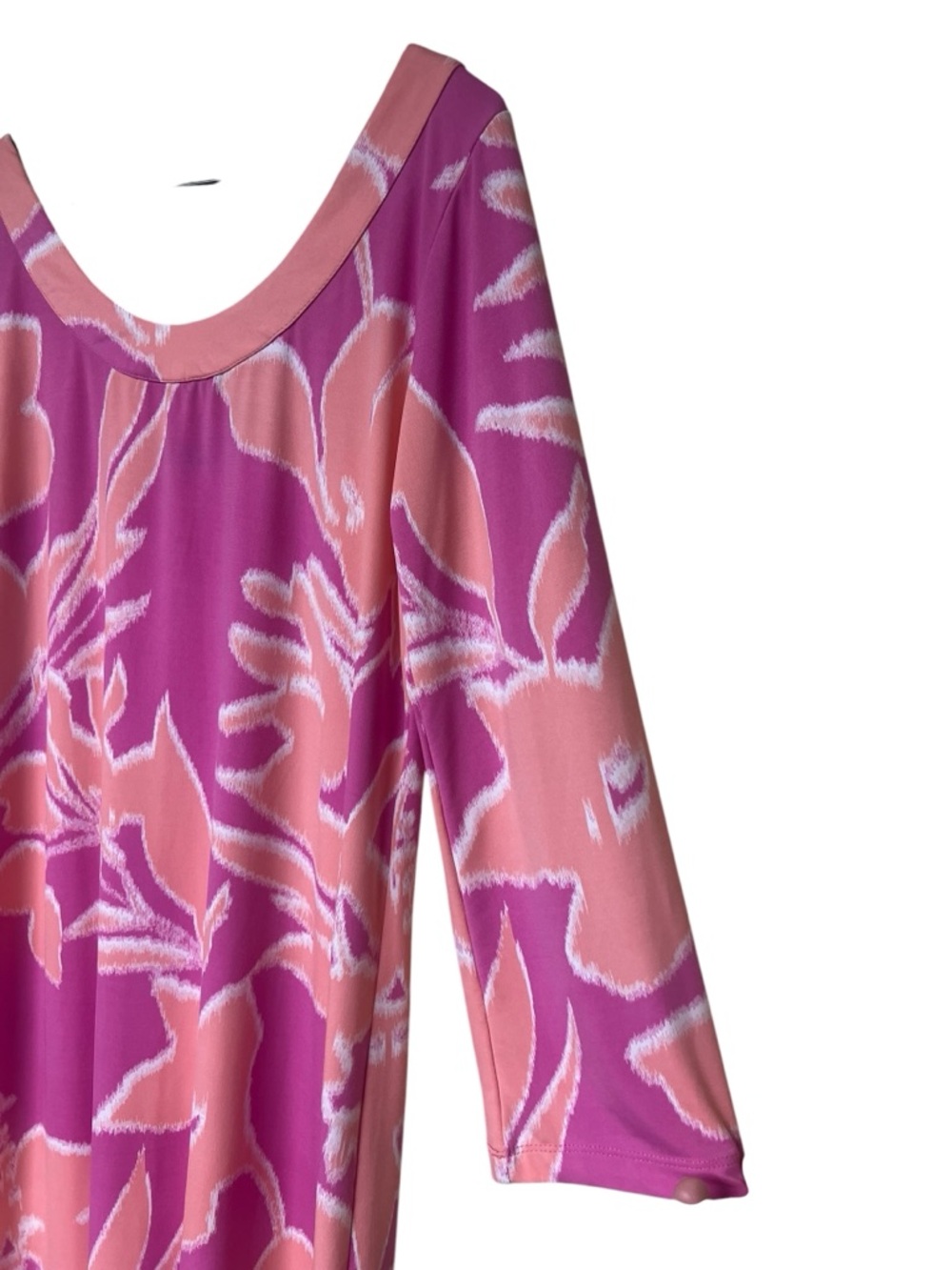 Tori Richard Honolulu pink & coral tropical floral 3/4 sleeve scoop neck dress - Picture 6 of 8